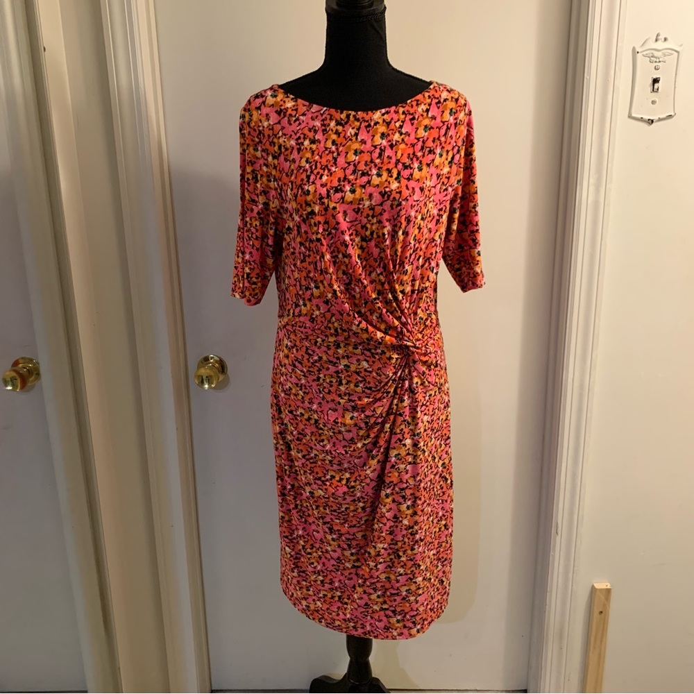 CHAUS lined dress with 3/4 sleeve in vibrant colors size L #D28